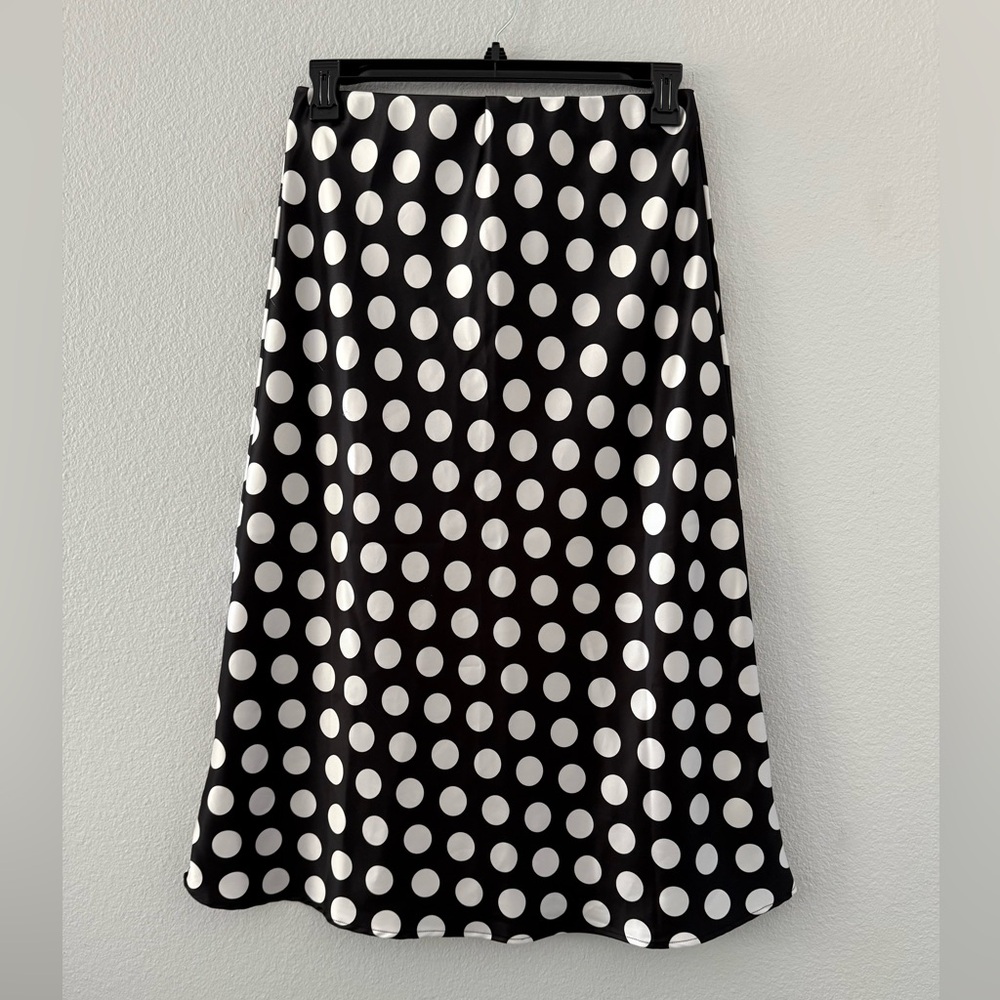 Renee C. Polka Dot Skirt Satin Midi Skirt